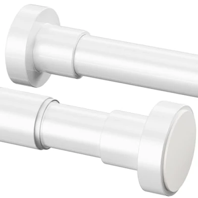 Imagen de 1 barra de cortina ducha, ducha acero inoxidable, extensible sin taladrar para armario, ventanas, cortinas (70 120 cm, φ25 mm, blanco)