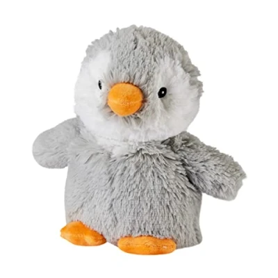 Imagen de Warmies peluche de pingüino gris, pesado totalmente calentable, ligeramente perfumado con lavanda francesa seca, frío o caliente, tamaño junior