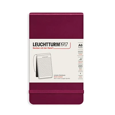 Imagen de LEUCHTTURM1917 364408 Bloc de notas Pocket (A6) 90 x 150 mm, Tapa Dura, 184 páginas numeradas, Port Red, Lineas