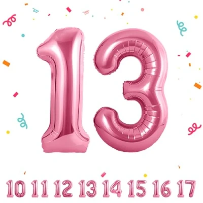 Imagen de Globos de 13 cumpleaños,Rosa pulgadas Globo número, decoraciones número cumpleaños para hombre y mujer, inflable lámina Rosa
