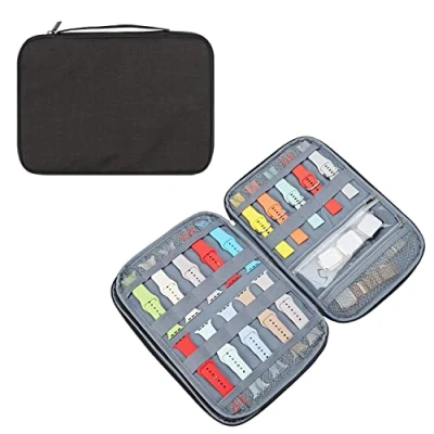 Imagen de Eono Bolsa de Organizador Correa Reloj, Expandible Reloj Nylon Caja Caber 15 Bandas para Smartwatch Cable, Alfiler, Negro