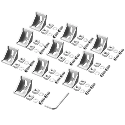 Imagen de Justech 10Pcs 4040 4080 Soporte de Montaje en Esquina Forma L Ángulo Recto Junta Corchete Sujetador Hardware para el Hogar Aluminio con Tornillos 39x39x35mm