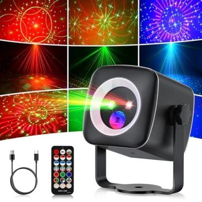 Imagen de Gobikey luces discoteca, 60 efectos de luz, fiesta Con efecto flash controladas por música, mando a distancia y cable USB 2M, Ideal para fiestas en casa, festivales, cumpleaños bodas