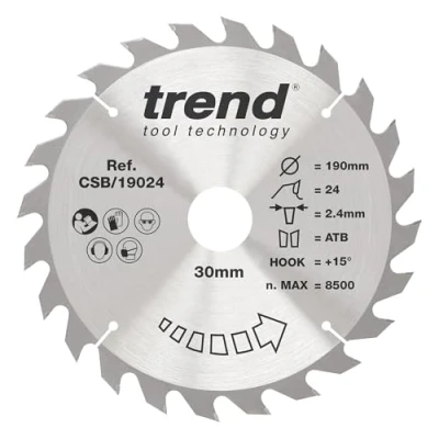 Imagen de Trend CraftPro Hoja de sierra TCT uso general, 190 mm x 24 dientes 30 diámetro interior, punta carburo tungsteno, CSB/19024