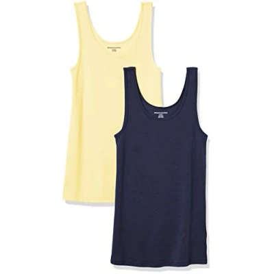 Imagen de Amazon Essentials Camiseta ajustada sin mangas Mujer, Pack de 2, Amarillo/Azul Marino, XS