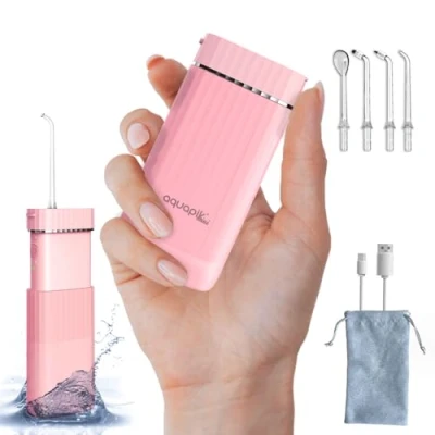 Imagen de Aquapik® Mini Irrigador Dental Elimina la Placa + Recomendado por dentistas Cuida tus Implantes y Ortodoncia 4 Boquillas 3 Modos de Uso Recargable USB C Ideal Viaje Oficina (Azul)