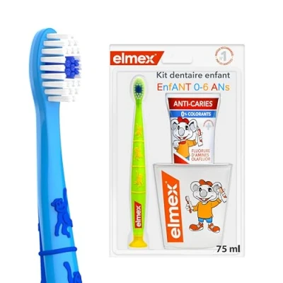 Imagen de Elmex Kit infantil 1 cepillo de dientes + pasta 0 a 6 años vaso para Color del al azar
