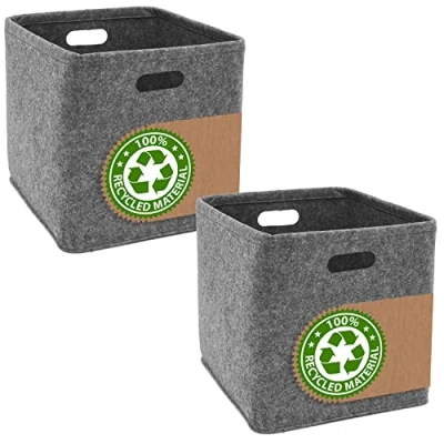 Imagen de DuneDesign 100% Fieltro Reciclado: Juego de 2 Cubos Almacenaje 33x33x33 Organizer Box Compatible con Ikea Kallax Storage Cajas Estanteria Cesta Tela Caja Almacenamiento Grande Cajones