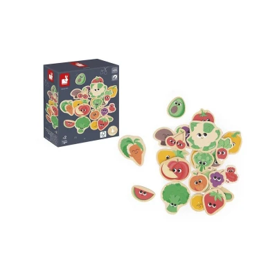 Imagen de Janod 24 Imanes Tema Frutas y Verduras Juguete de Madera Ideal para Pizarra o Nevera Juego Magnético Educativo, Manipular A Partir 2 Años (JURATOYS J09648)