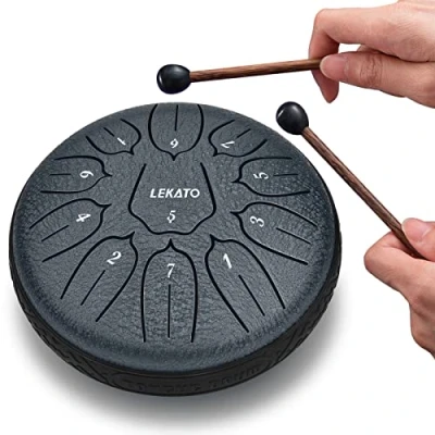 Imagen de Tambor de lengua acero, LEKATO 6 pulgadas 11 notas D Major Instrumento percusión Handpan Drum música para meditación, yoga, educación musical,Azul Marino