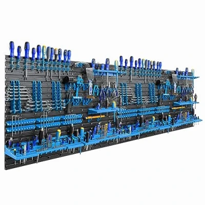 Imagen de botle Panel de herramientas 234 x 78 cm, estante taller, soporte para herramientas, color azul, plástico, garaje, pared