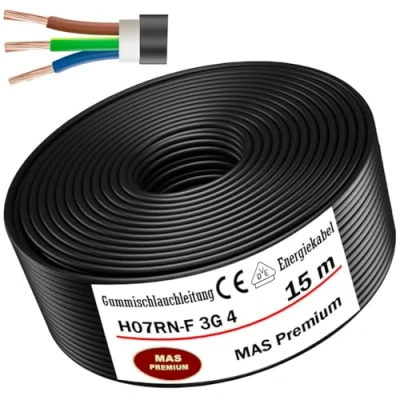 Imagen de MAS Premium H07RN F 3G cable de manguera goma (5 100 m, 1,5, 2,5, 4, 6, 10 o 3 x flexible para dispositivos pesados (H07RN 3G4 mm², 15 m)