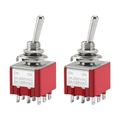 Imagen de Heschen Interruptor de palanca miniatura MTS 302 ON 3PDT 9 pines, 2A 250V, 6A 125V, paquete 2