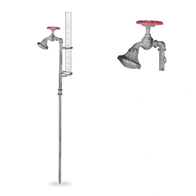 Imagen de Relaxdays Pluviómetro con Grifo, Decoración de jardín, Rústico, 17 cm, 7 Pulgadas, Cristal, Metal, Gris