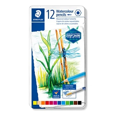 Imagen de STAEDTLER 14610C M12 Design Journey. Caja metálica con 12 lápices acuarelables de colores surtidos.