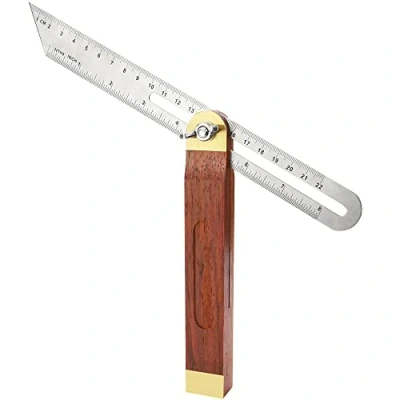 Imagen de WANTOUTH Calibre biselado cuadrado ajustable de carpintería, bisel deslizante 9 pulgadas, mango madera dura, regla hoja acero inoxidable, arquitecto, carpintería