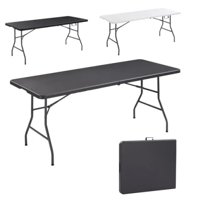 Imagen de Arebos mesa de buffet plegable, 182 x 74 cm, resistente a la intemperie, jardín, terraza y balcón, plegable para 8 personas, camping con asa, color antracita