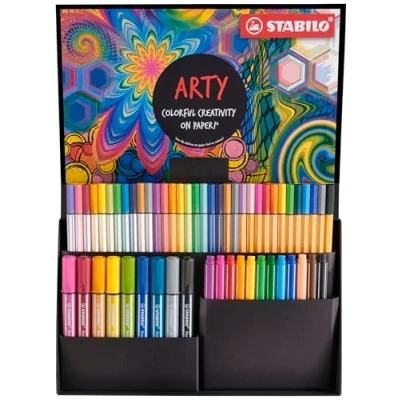 Imagen de Set Creativo STABILO ARTY Creative Caja con 55 rotuladores de 5 puntas distintas 9 Pen 68 MAX, 11 68, brush, 12 point 88 y pointMax