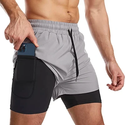Imagen de Danfiki Pantalones Cortos de Running para Hombre con Bolsillo teléfono Entrenamiento Ligeros Secado rápido