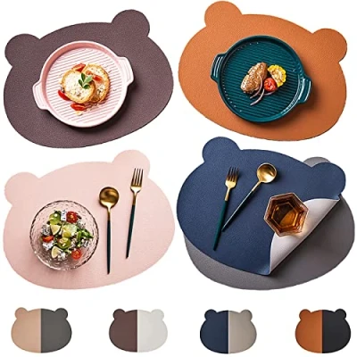 Imagen de Senteen 4 Pcs Manteles Individuales Antideslizantes Lavables PU Cuero Mantel Individual Kids Placemats Resistentes al Calor 37 x 29 cm
