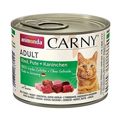 Imagen de comida para gatos animonda Carny Adult, húmeda adultos, vacuno, pavo + conejo, 6 x 200 g