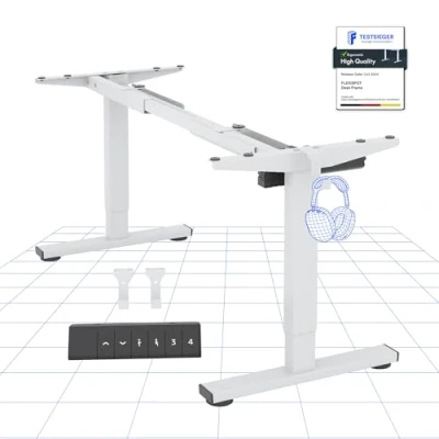 Imagen de FLEXISPOT EN1 Pro Escritorio Elevable Eléctrico Estructura de Altura Regulable, Standing Desk Mesa con 4 Botones Memoria para Oficina y Hogar (Blanco)