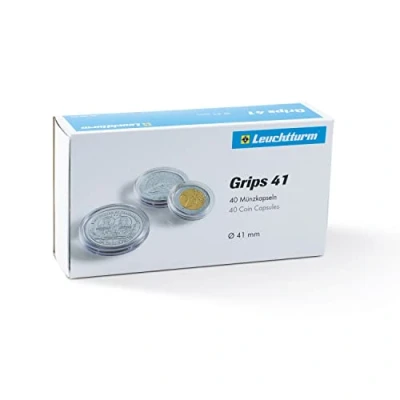 Imagen de Leuchtturm 365356 Cápsulas para Monedas Grips 40 Piezas con 41 mm de diámetro Interior Fundas Transparentes colección