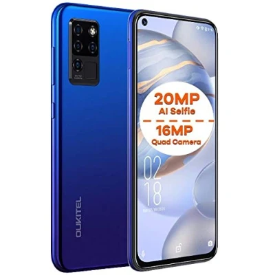 Imagen de Movil Libre OUKITEL C21, Android 10 Dual SIM Telefono, 20MP AI Selfie + 16MP Cuatro Cámaras, FHD Pantalla Completa 6.4 &#039;&#039;, Octa Core 4GB+64GB, Desbloqueo Facial, Huella Digital, Tipo C GPS Azul
