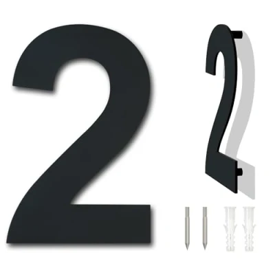 Imagen de Número de casa moderno cepillado,152 mm altura, hecho acero inoxidable 304 sólido, chapado en negro (Número 2 Dos)