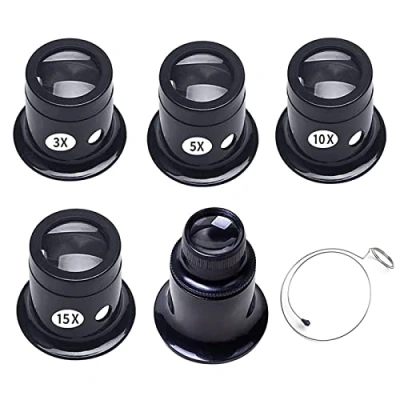 Imagen de Btzthm 5 Piezas Lupa Monocular Portátil, Ojo 10x de Precisión, Relojero Joyero, Relojero, 3x/5x/10x/15x/20x, para Relojeros, Herramientas Reparación Joyeros
