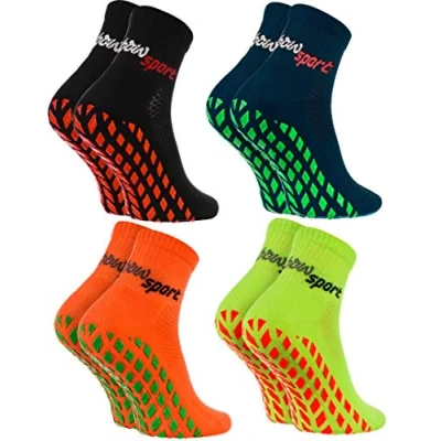 Imagen de Rainbow Socks Hombre Mujer Calcetines Antideslizantes de Deporte 4 Pares Negro Azul Naranja Verde Talla 42 43