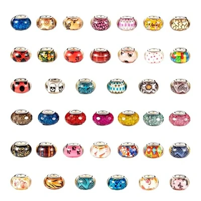 Imagen de NBEADS Abalorios Europeos, 100 Piezas de 14 mm Orificio Grande (5 mm) Rondelle Cuentas Joyería para Hacer Bricolaje Collar Pulsera Manualidades, Color Mezclado