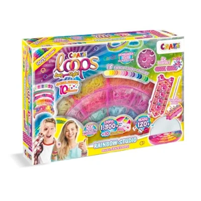 Imagen de CRAZE loops Rainbow Studio Set XXL de gomas elásticas con más 1300 y muchos accesorios manualidades para niños haz tus propios collares, anillos pulseras