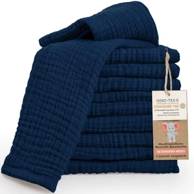 Imagen de LAYNENBURG Lote de 10 paños para eructar bebé Muselina Extra Suave 100% algodón 30x50cm Oeko Tex 100 como pañales o Tela (Azul)