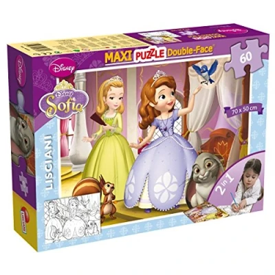 Imagen de Liscianigiochi Puzzle Maxi Floor para niños de 60 piezas 2 en 1, Doble Cara con reverso colorear Disney Sofia 46560