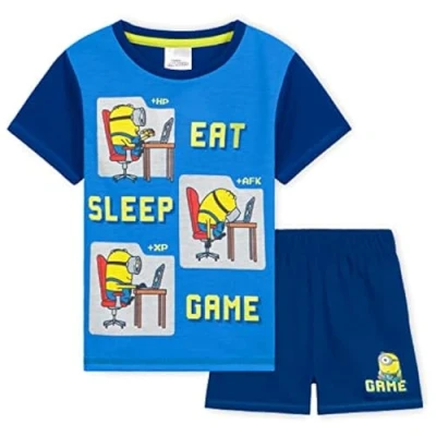 Imagen de Minions Transpirable Pijama Niño Corto, Set de 2 Piezas Regalo para Niños (Azul, 7 8 Años)