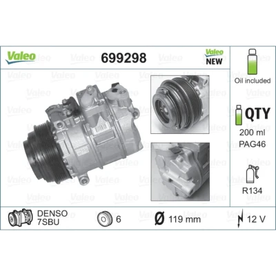 Imagen de VALEO NEW ORIGINAL PART 699298 compresor de Aire Acondicionado 7SBU16 12 PAG 46 R 134 a con aceite MERCEDES BENZ: Clase E Berlina