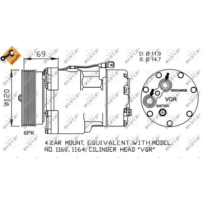 Imagen de NRF EASY FIT 32748 compresor de Aire Acondicionado SD7V16 12 PAG 46 con aceite PAG, junta anular SEAT: Alhambra I