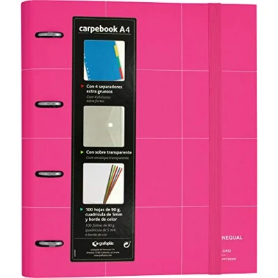 Imagen de Grafoplás 88102954. Carpetas con Recambio, 100 Hojas de 90 Gramos, 4 Separadores Extra Gruesos y Sobre Transparente, A4, Fucsia, Carpebook Unequal Grid