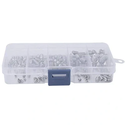 Imagen de 200Pcs Allen Head Grub Screw Set Cone Point Hex Socket Surtido Kit de acero inoxidable con caja plástico para instrumentos precisión M3/M4/M5/M6/M8