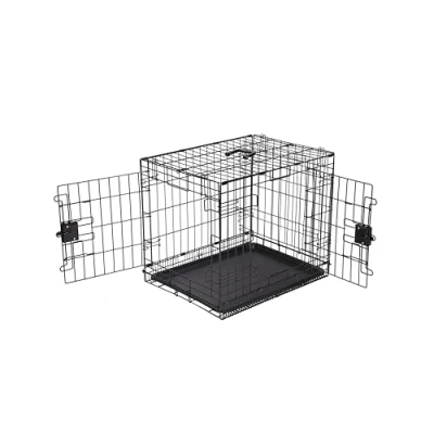 Imagen de Amazon Basics Jaula para perro de alambre metálico, Duradero, Abatible con bandeja, doble puerta, 61 x 46 51 cm (L An Al), negro