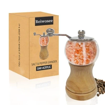 Imagen de Reiwosee Molinos De Pimienta, Molinillo Sal Y Madera Maciza Con Cerámica Ajustable Fuerte, 1PCS Clásico Conjunto Pimienta a Mano, Material Ep Acrílico