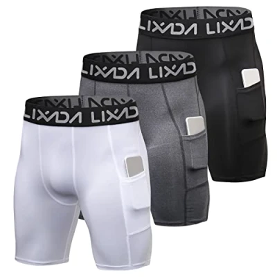 Imagen de Lixada 3PCS Pantalones Cortos de Compresión para Hombre, Entrenamiento con Bolsillos