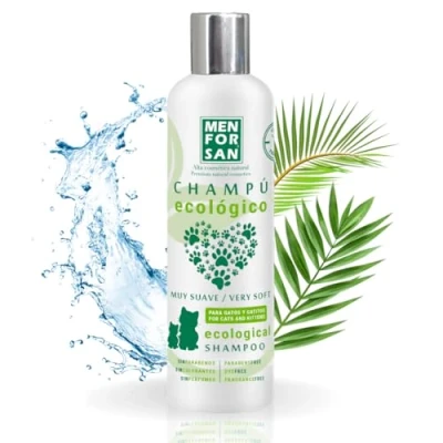 Imagen de MENFORSAN Champú Ecológico Muy Suave para Gatos Nutre, Suaviza y Protege el Pelaje Proporciona Brillo Facilita Cepillado Efecto Espumante 300 ml