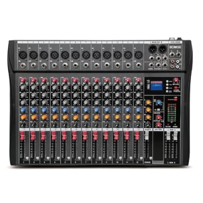 Imagen de BOMGE CTX Mezclador de audio 12 canales con Bluetooth USB, entrada grabación PC, conector micrófono XLR, alimentación 48 V, entrada/salida RCA para profesionales y principiantes