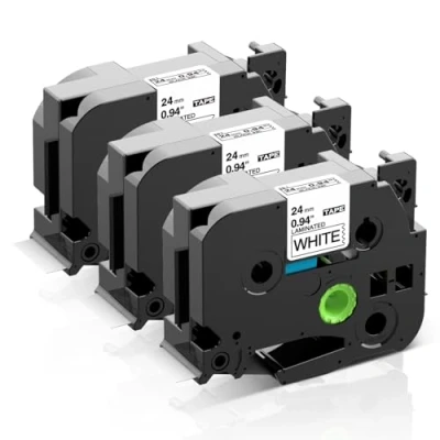 Imagen de 3 x TZe251 24mm 8m Negro sobre Blanco Laminada Cinta de etiquetas compatible con Brother P Touch 1000W 1000 1010 1080 1090 1200 1200P 1230PC 1250 1280 1290