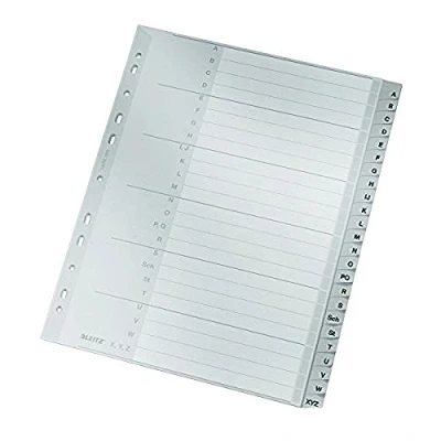 Imagen de Leitz A4 Índices con Pestañas de A Z, 24 Hojas, Extra Ancho, Gris, Plástico Resistente Carátula Índice, 12610085