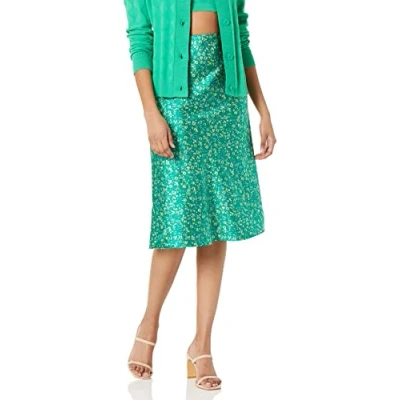 Imagen de The Drop Maya Falda con efecto seda para Mujer, Verde Ditsy Floral, 5X Grande