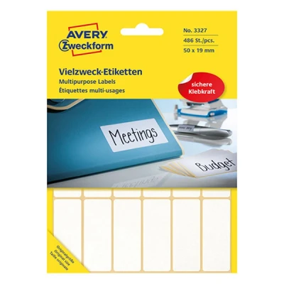 Imagen de Avery 3327 Etiqueta autoadhesiva (Blanco, Rectángulo redondeado, 50 x 19 mm, Universal, Papel, 486 pieza(s))