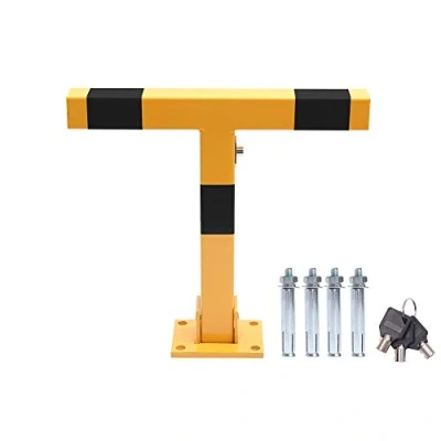 Imagen de TOPWAY Bolardo de Bloqueo Espacio para Estacionamiento Automóviles Forma T Bloqueable Plegable Poste Barrera Parking Coche, Amarillo y Negro